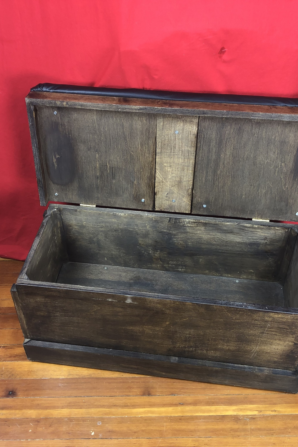 Trunk open showing false bottom